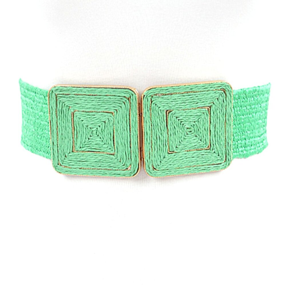 BNWT Brand New Faux Straw Double Buckle Elastic Fashion Belt